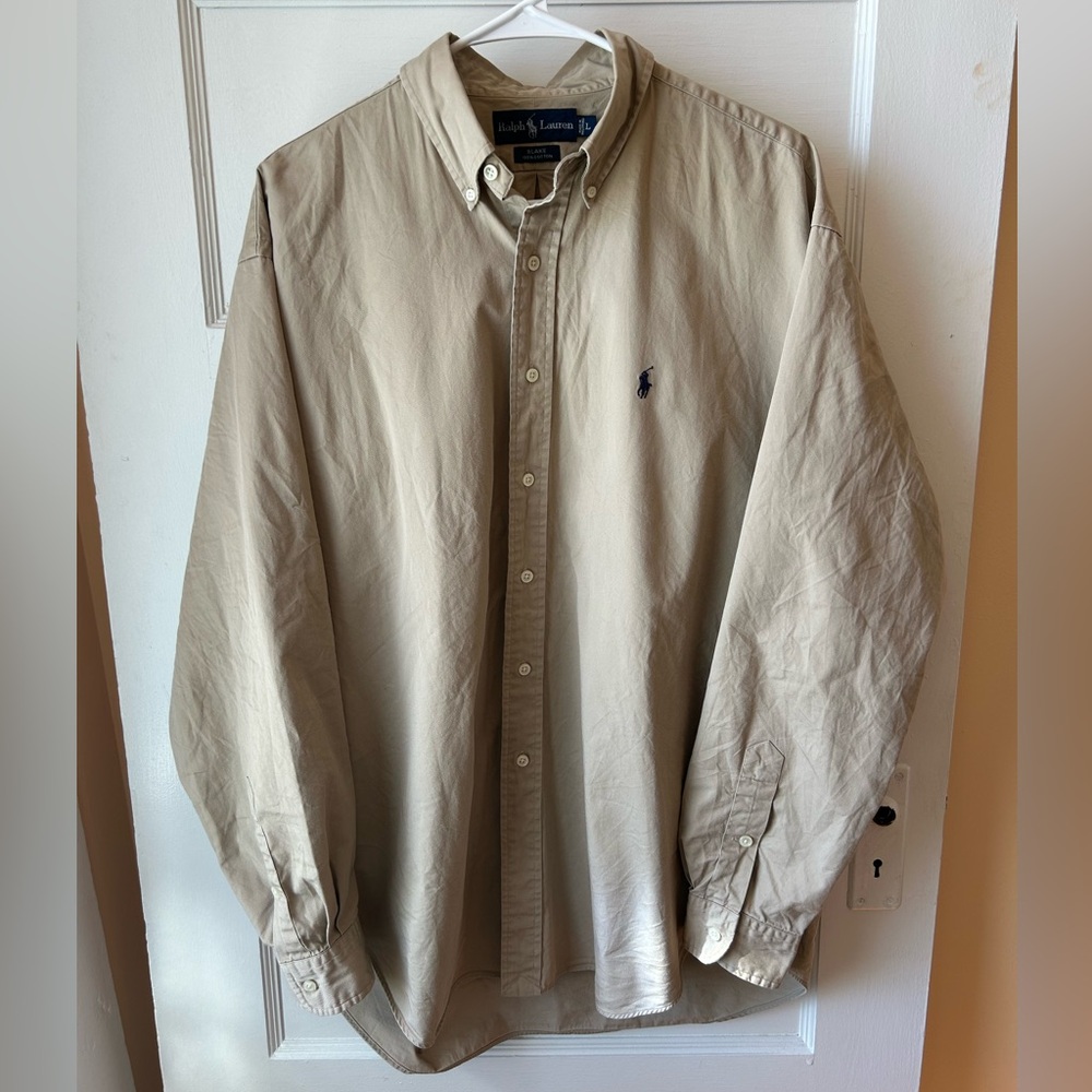 Ralph Lauren Blake khaki cotton button down shirt